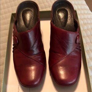 Clarks Women's Red Leather Mules